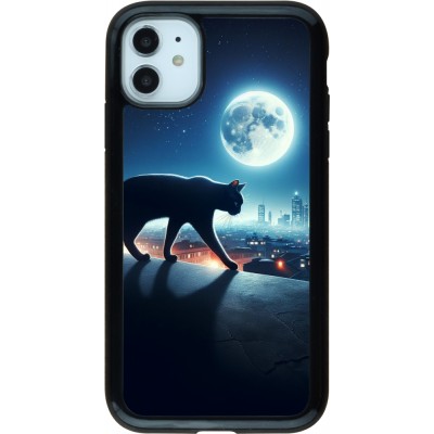 Coque iPhone 11 - Hybrid Armor noir Chat noir sous la pleine lune