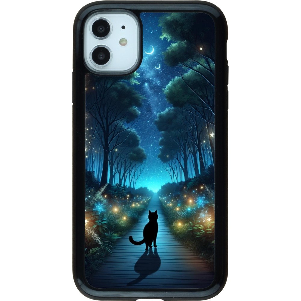 Coque iPhone 11 - Hybrid Armor noir Chat noir promenade