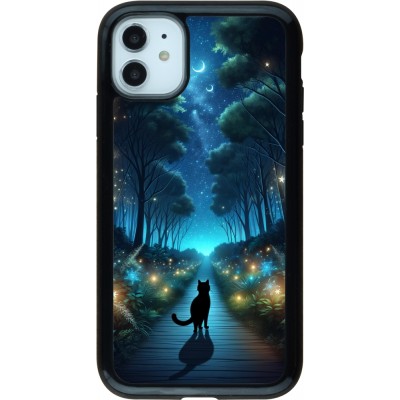 Coque iPhone 11 - Hybrid Armor noir Chat noir promenade