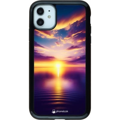 Coque iPhone 11 - Hybrid Armor noir Coucher soleil jaune violet