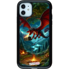 Coque iPhone 11 - Hybrid Armor noir Dragon Volant Forêt Trésor