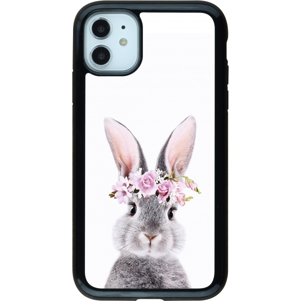 Coque iPhone 11 - Hybrid Armor noir Easter 2023 flower bunny