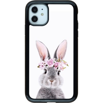 Coque iPhone 11 - Hybrid Armor noir Easter 2023 flower bunny