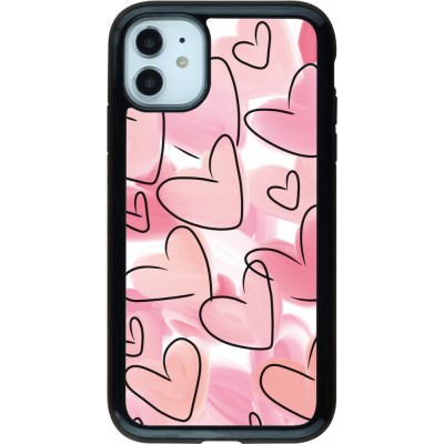 Coque iPhone 11 - Hybrid Armor noir Easter 2023 pink hearts