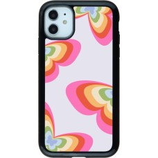 Coque iPhone 11 - Hybrid Armor noir Easter 2024 rainbow butterflies