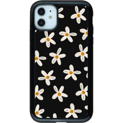 Coque iPhone 11 - Hybrid Armor noir Easter 2024 white on black flower