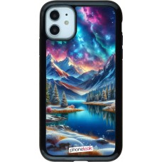 Coque iPhone 11 - Hybrid Armor noir Fantasy Mountain Lake Sky Stars