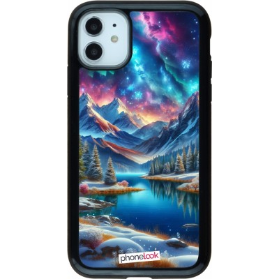 Coque iPhone 11 - Hybrid Armor noir Fantasy Mountain Lake Sky Stars