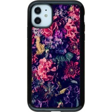 Coque iPhone 11 - Hybrid Armor noir Flowers Dark