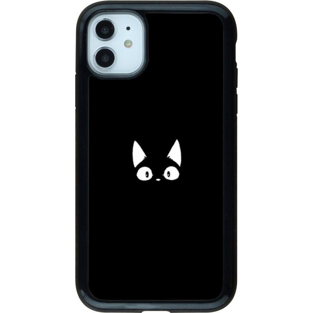 Coque iPhone 11 - Hybrid Armor noir Funny cat on black