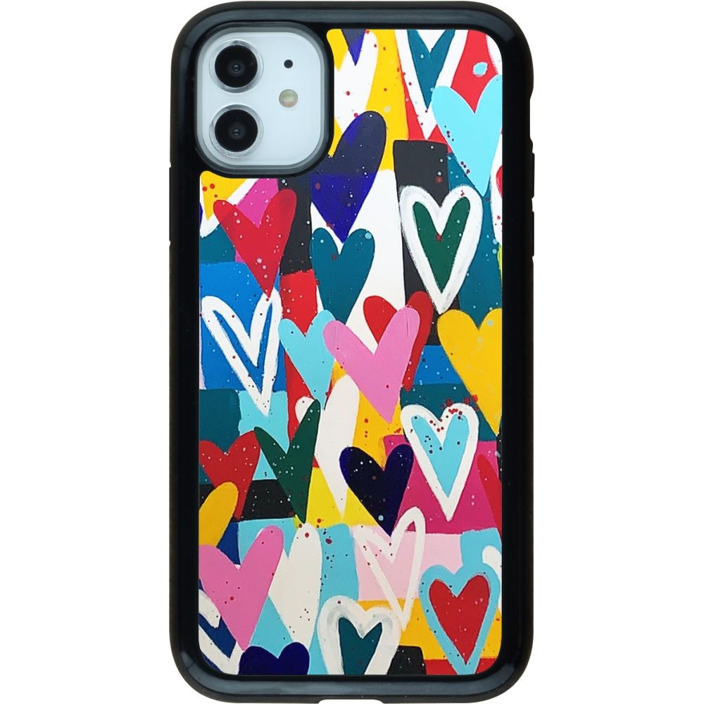 Coque iPhone 11 - Hybrid Armor noir Joyful Hearts