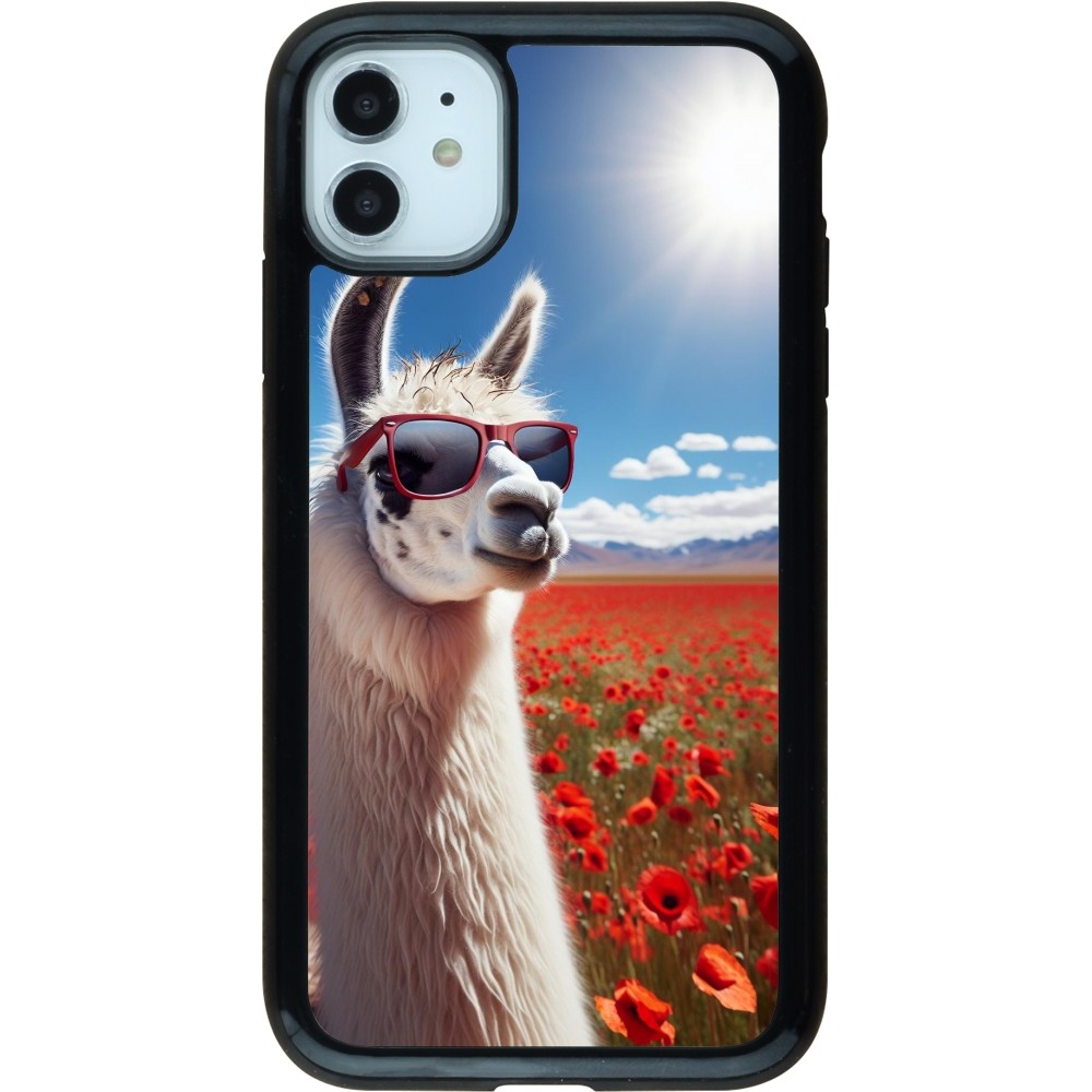 Coque iPhone 11 - Hybrid Armor noir Lama Chic en Coquelicot