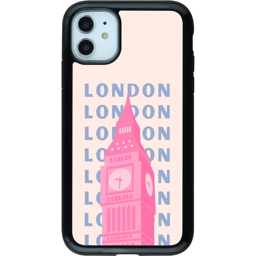 Coque iPhone 11 - Hybrid Armor noir London Pink Print