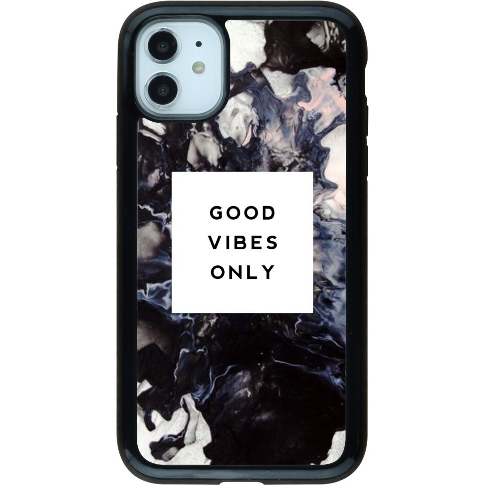 Coque iPhone 11 - Hybrid Armor noir Marble Good Vibes Only