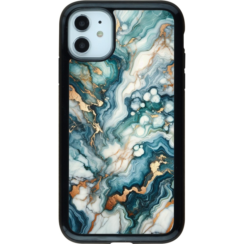 Coque iPhone 11 - Hybrid Armor noir Marbre Vert Bleu Doré