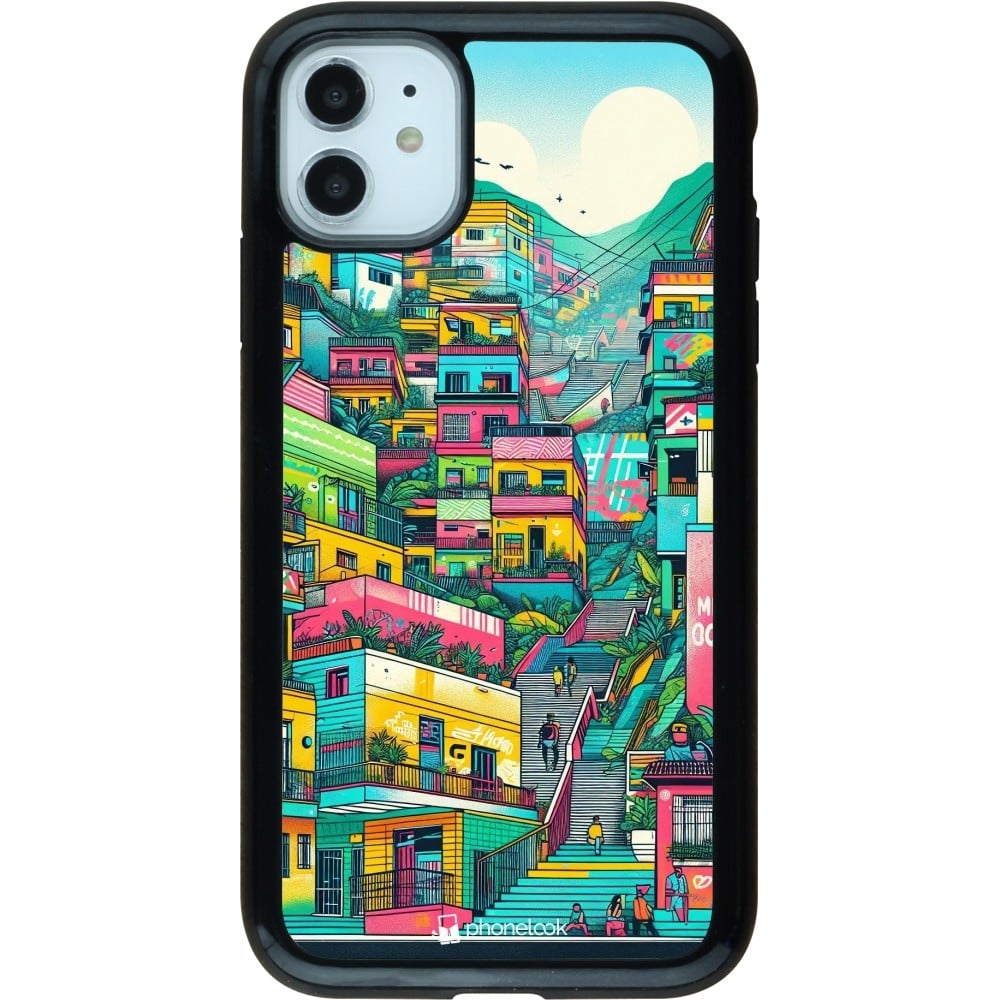 Coque iPhone 11 - Hybrid Armor noir Medellin Comuna 13 Art