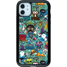 Coque iPhone 11 - Hybrid Armor noir Mixed Cartoons Turquoise