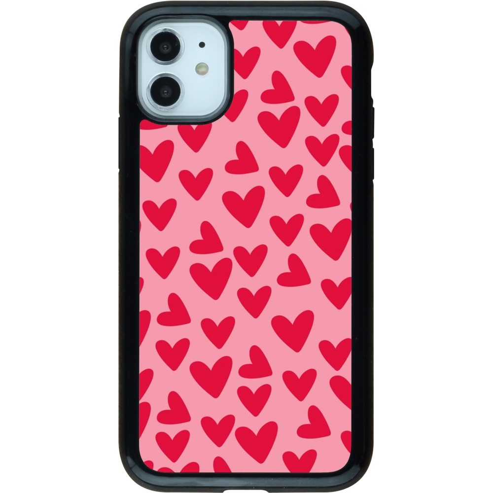 Coque iPhone 11 - Hybrid Armor noir Mom 2024 petits coeurs