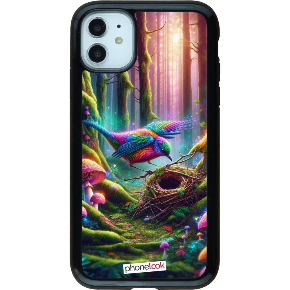 Coque iPhone 11 - Hybrid Armor noir Oiseau Nid Forêt