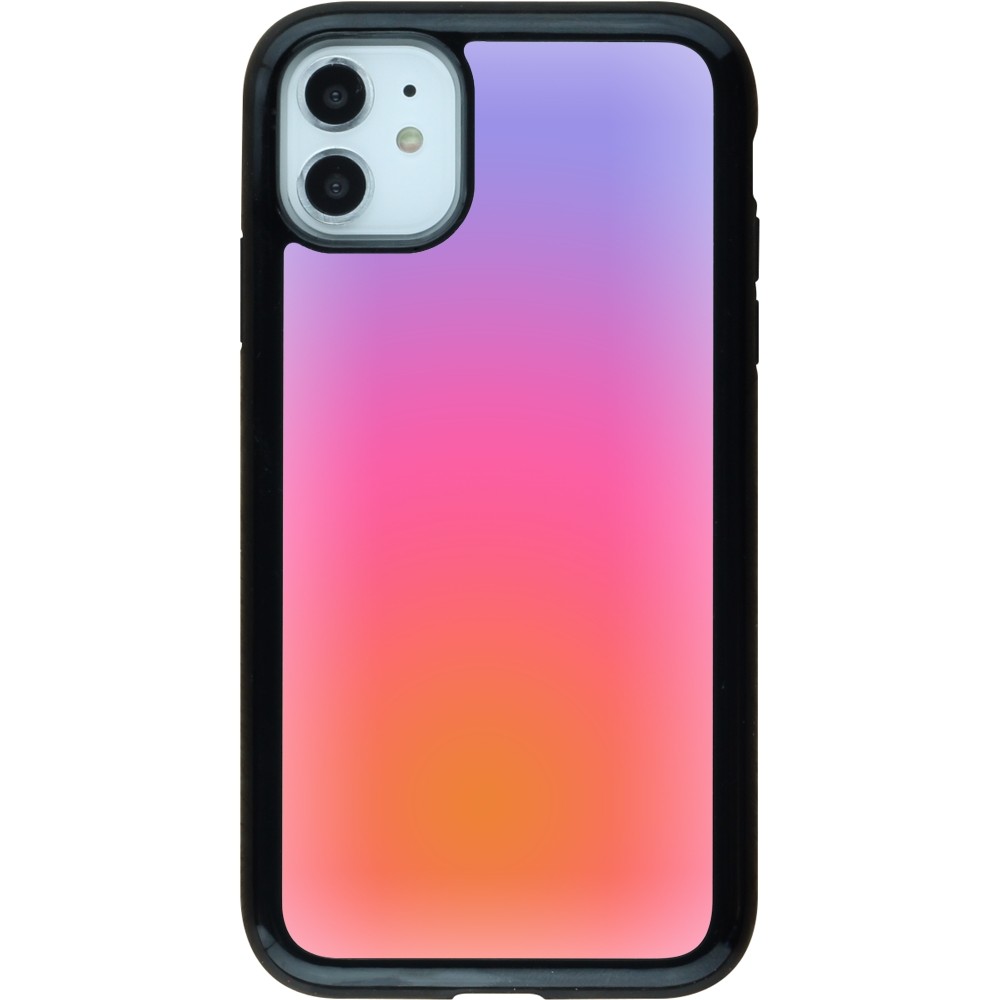 Coque iPhone 11 - Hybrid Armor noir Orange Pink Blue Gradient