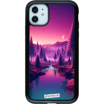 Coque iPhone 11 - Hybrid Armor noir Paysage Violet-Rose