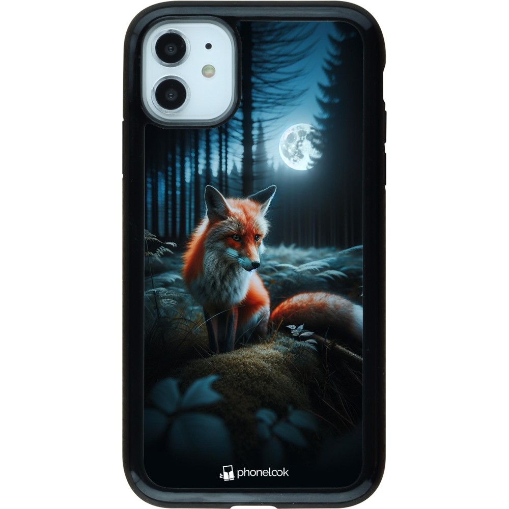 Coque iPhone 11 - Hybrid Armor noir Renard lune forêt