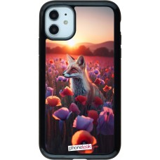 Coque iPhone 11 - Hybrid Armor noir Renard pourpre au crépuscule