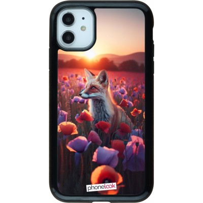 Coque iPhone 11 - Hybrid Armor noir Renard pourpre au crépuscule