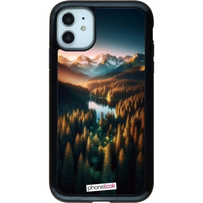 Coque iPhone 11 - Hybrid Armor noir Sunset Forest Lake