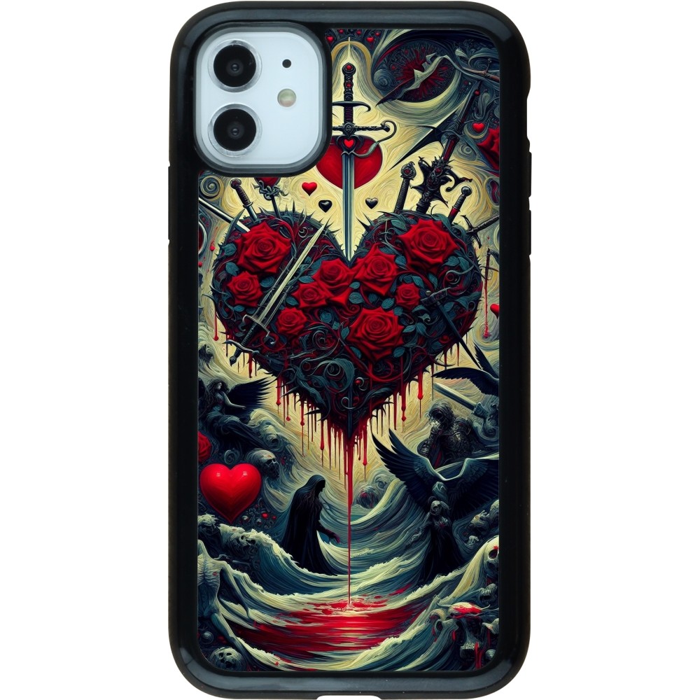 Coque iPhone 11 - Hybrid Armor noir Dark Love Coeur Sang