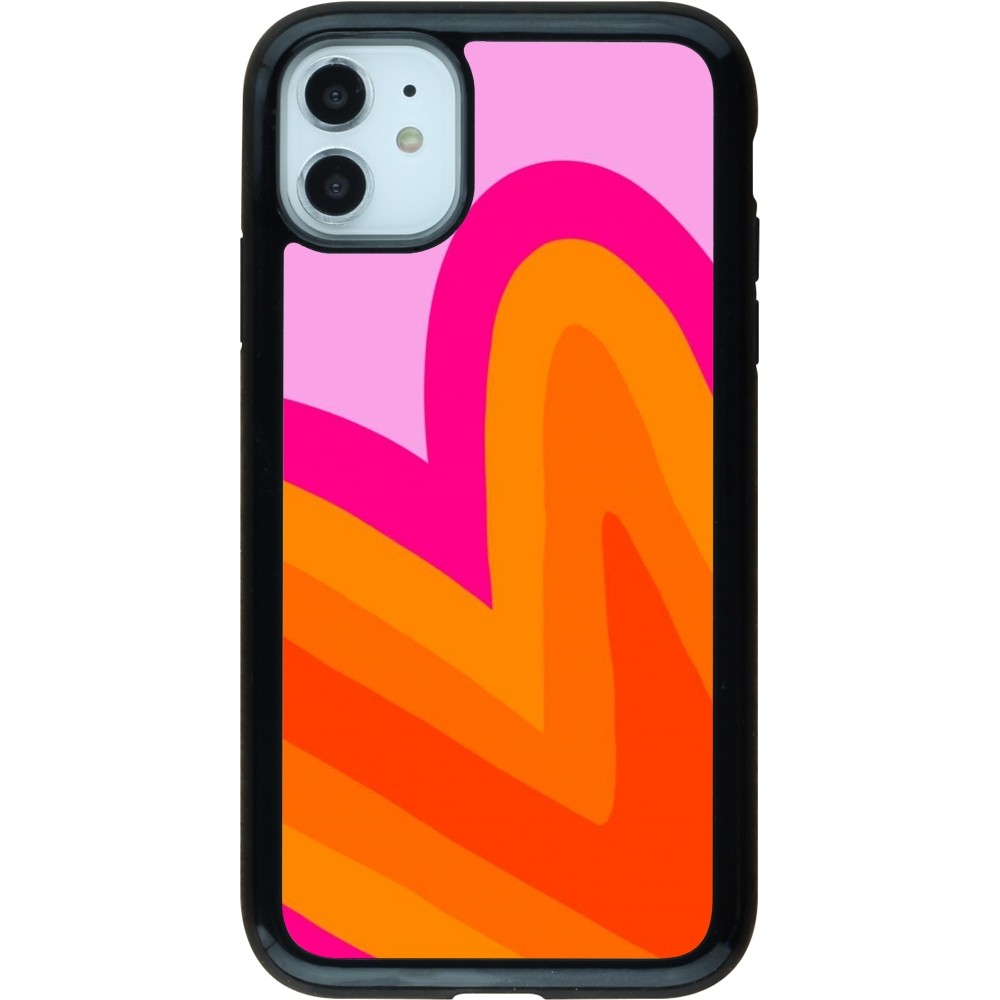 Coque iPhone 11 - Hybrid Armor noir Valentine 2024 heart gradient