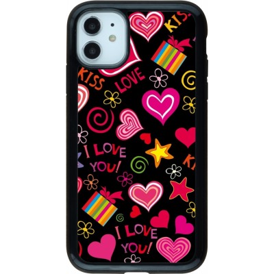 Coque iPhone 11 - Hybrid Armor noir Valentine 2023 love symbols