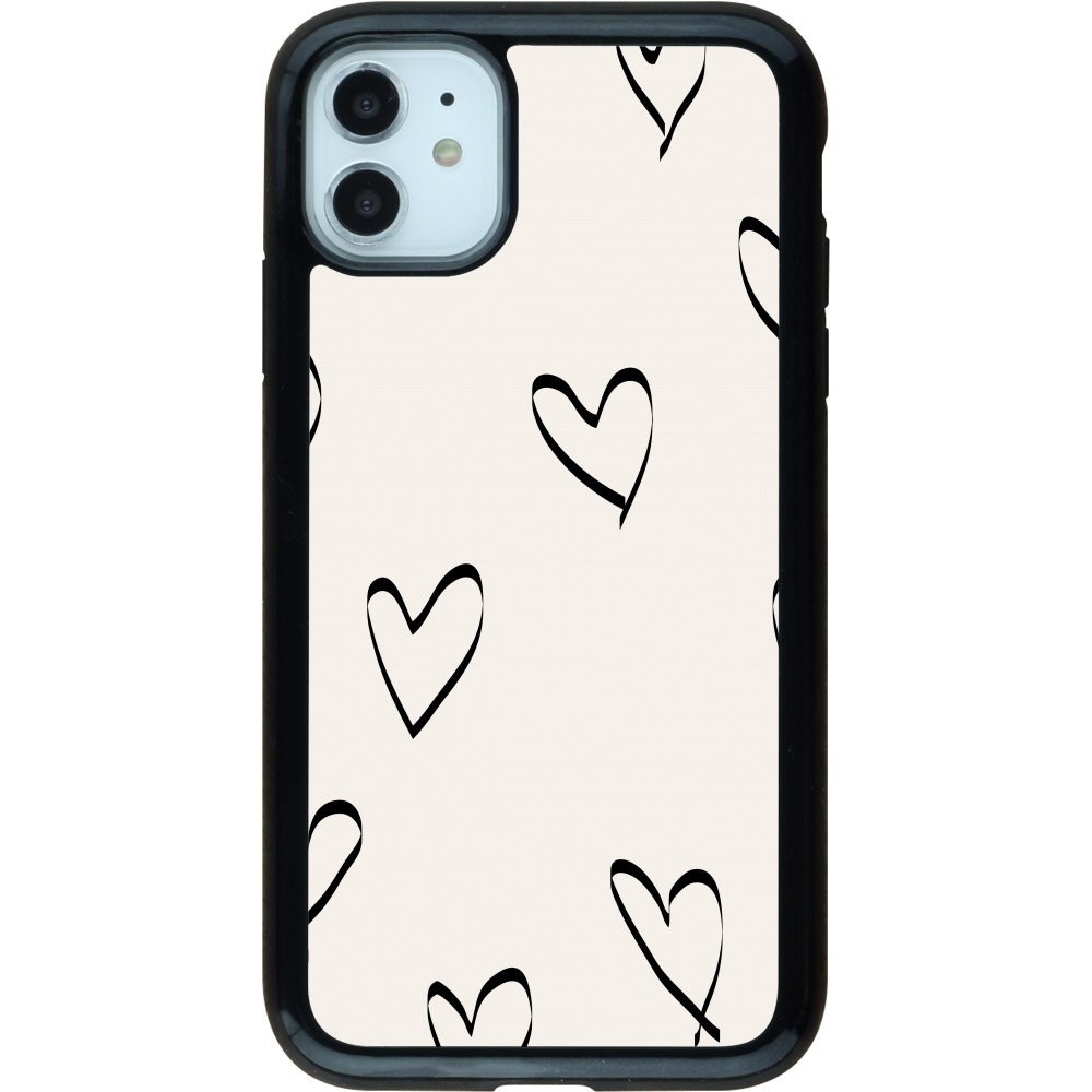 Coque iPhone 11 - Hybrid Armor noir Valentine 2023 minimalist hearts