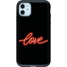 Coque iPhone 11 - Hybrid Armor noir Valentine 2023 neon love