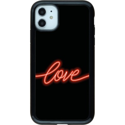 Coque iPhone 11 - Hybrid Armor noir Valentine 2023 neon love