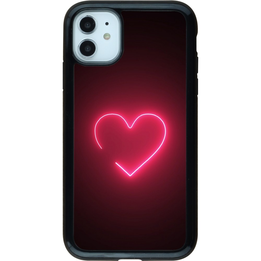 Coque iPhone 11 - Hybrid Armor noir Valentine 2023 single neon heart