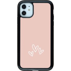 Coque iPhone 11 - Hybrid Armor noir Valentine 2023 three minimalist hearts