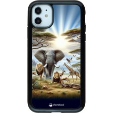 Coque iPhone 11 - Hybrid Armor noir Vie sauvage africaine