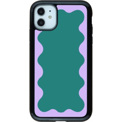 Coque iPhone 11 - Hybrid Armor noir Wavy Rectangle Green Purple