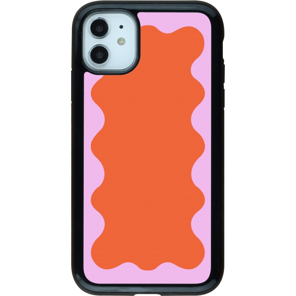 Coque iPhone 11 - Hybrid Armor noir Wavy Rectangle Orange Pink