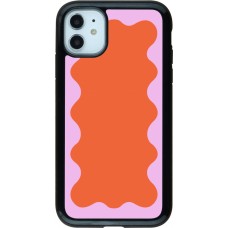 Coque iPhone 11 - Hybrid Armor noir Wavy Rectangle Orange Pink