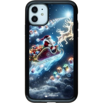 Coque iPhone 11 - Hybrid Armor noir Noël 2023 Père Noël enchanté