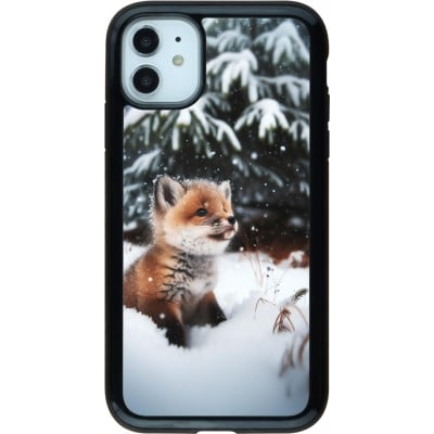 Coque iPhone 11 - Hybrid Armor noir Noël 2023 Renardeau sapin