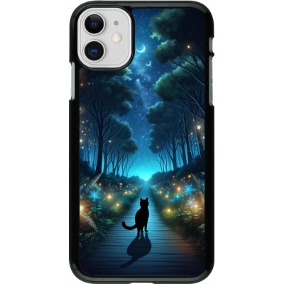 Coque iPhone 11 - Chat noir promenade