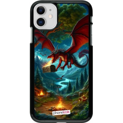 Coque iPhone 11 - Dragon Volant Forêt Trésor