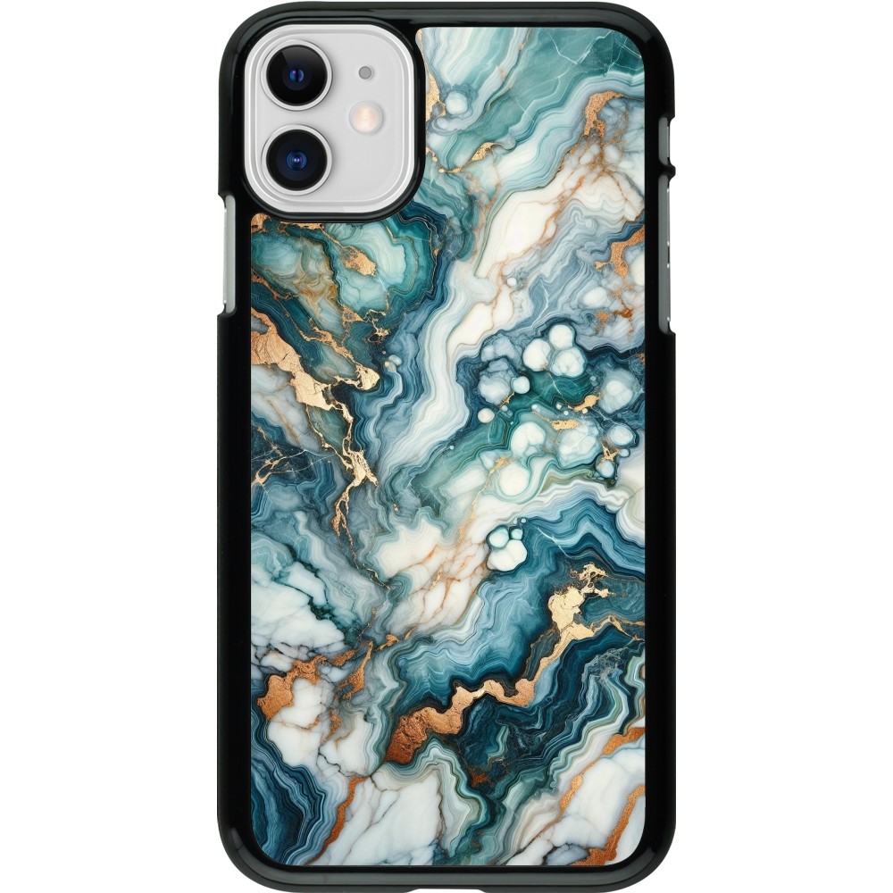 Coque iPhone 11 - Marbre Vert Bleu Doré