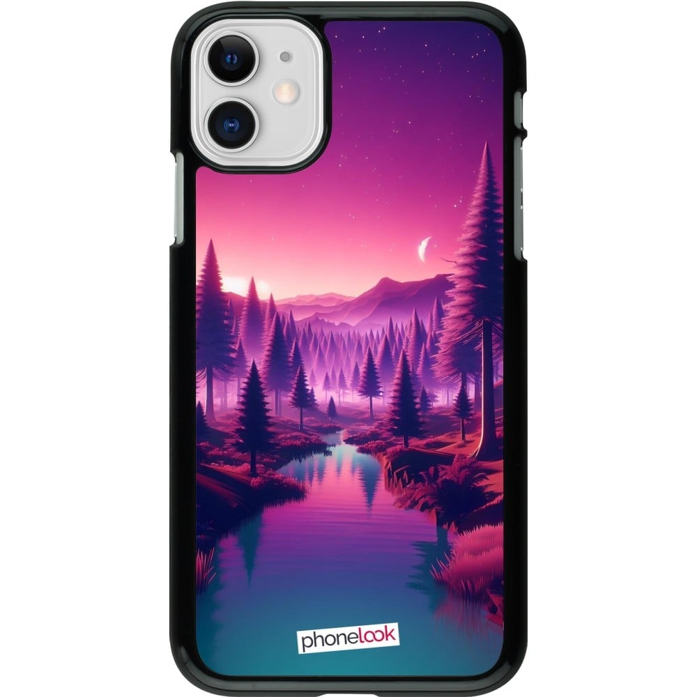 Coque iPhone 11 - Paysage Violet-Rose