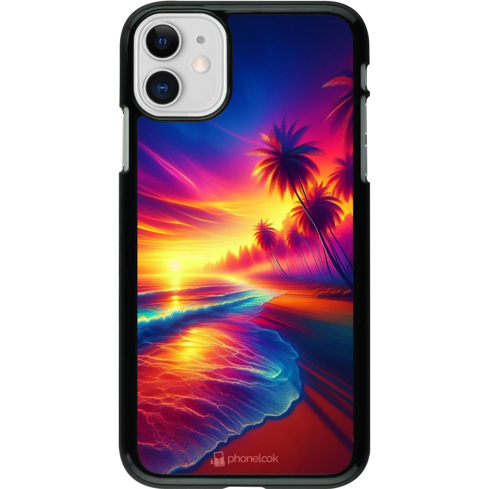 Coque iPhone 11 - Plage coucher soleil flashy