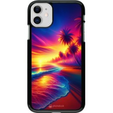 Coque iPhone 11 - Plage coucher soleil flashy