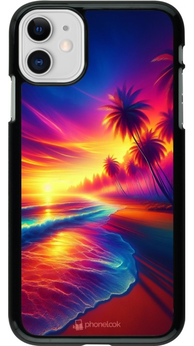 Coque iPhone 11 - Plage coucher soleil flashy